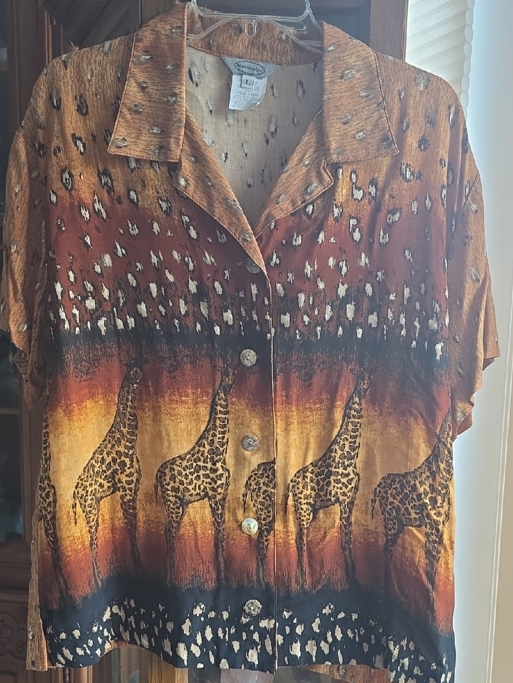 Giraffe Print Short-Sleeve Button Shirt - Rust Multi